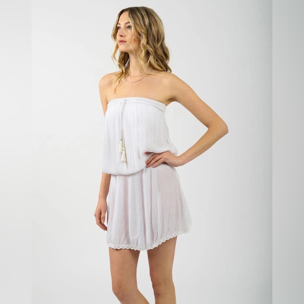 Koy Resort Miami White Bandeau Tassel Tie Mini Dress